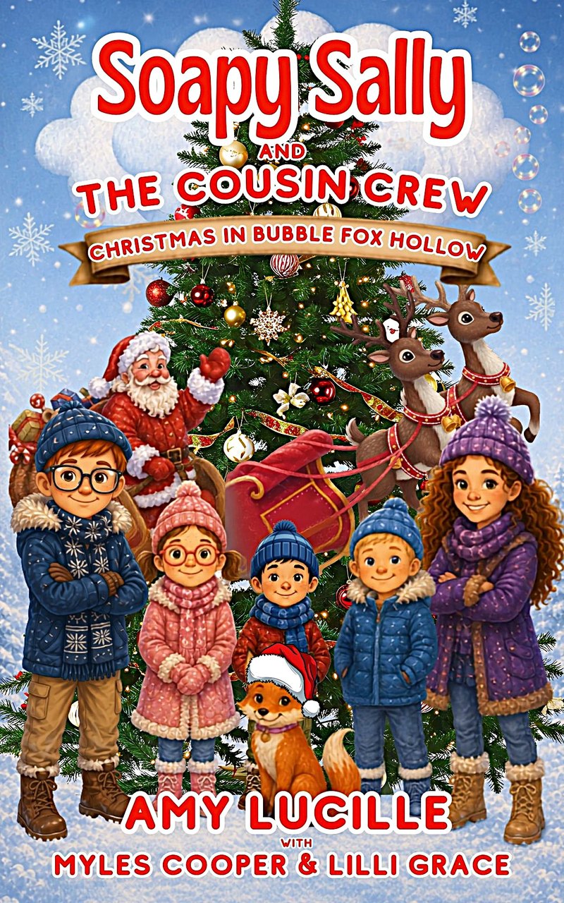 Cover of Soapy Sally and the Cousin Crew: Christmas in Bubble Fox Hollow, by Amy Lucille with Myles Cooper and Lilli Grace