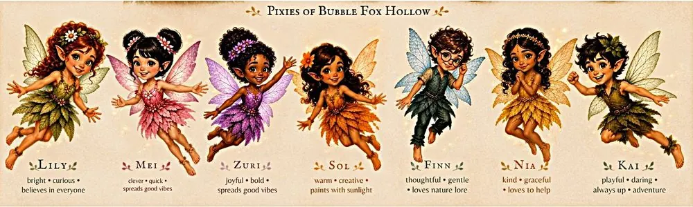 The seven Pixies of Bubble Fox Hollow