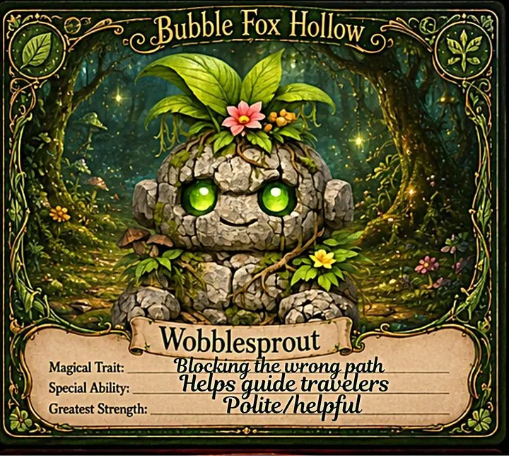 Wobblesprout, a mossy rock creature